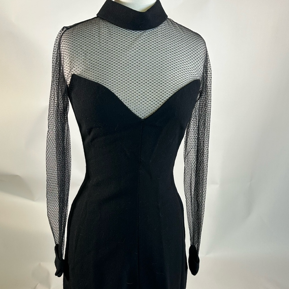 Arnold Scaasi Elegant Black Mesh Long Sleeve Dress